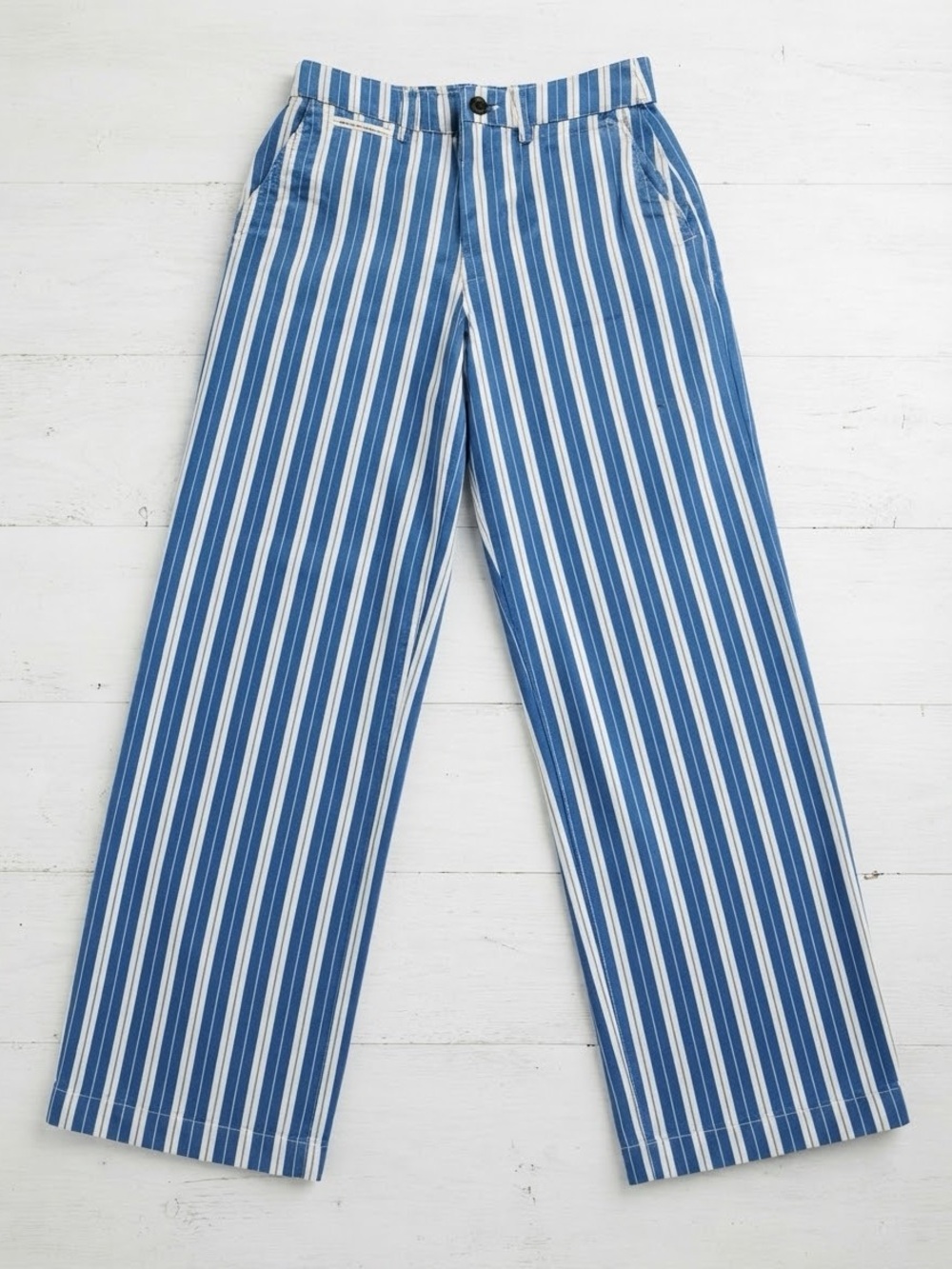 Everlane Blue & White Striped High-Rise Wide-Leg Utility Chino Pants Size 0